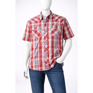 Ariat Plaid Western Shirt Mens XXL Red Blue Pearl Snap Short Sleeve cowboy rodeo